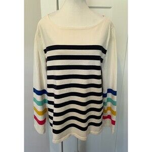 TALBOTS Womens Knit TOP Long Sleeve IVORY Blue Pink Yellow Green STRIPE Size XL